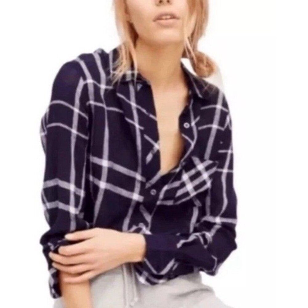 Rails Woman’s Small Charli Linen Blend Plaid Button Down Shirt Pocket Beach